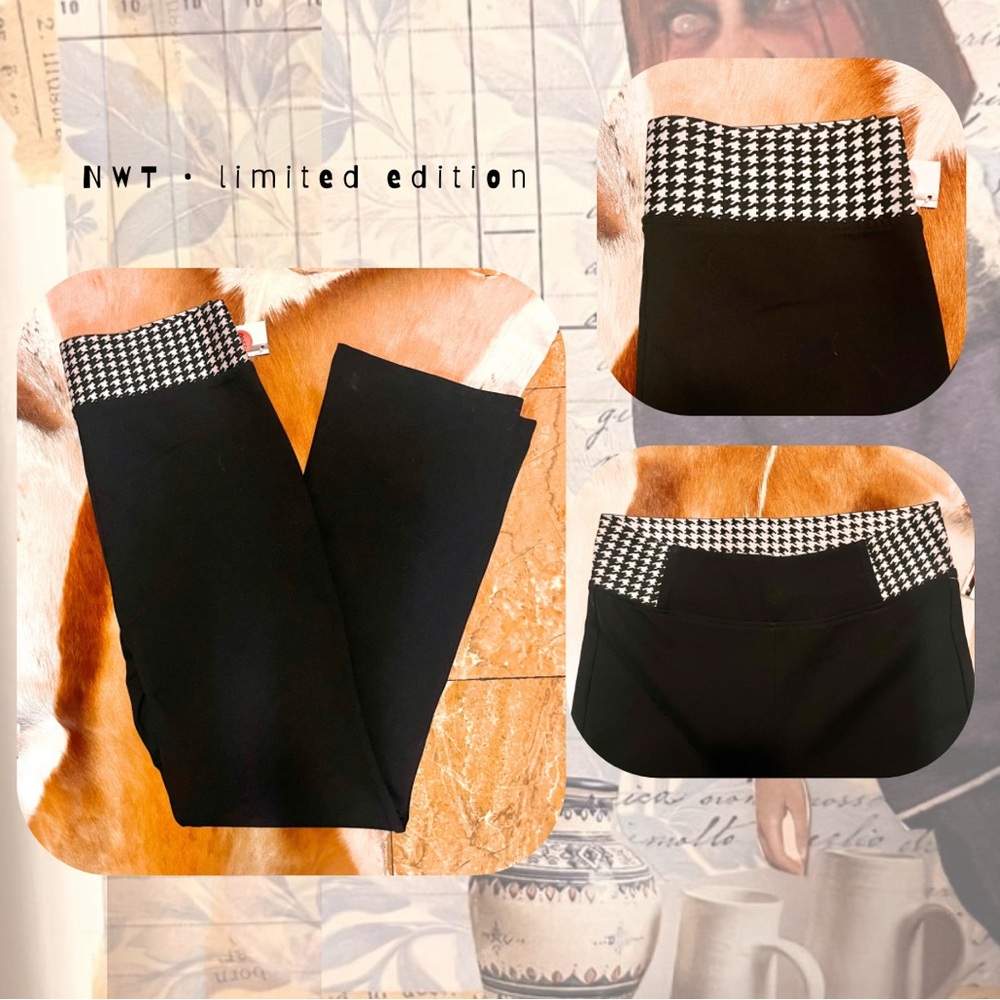 Patrizia Luca herringbone houndstooth black & white side panel leggings